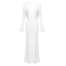 Simple Solid-Color Scoop Neck Backless Pleated Bodycon Long-Sleeve Dress